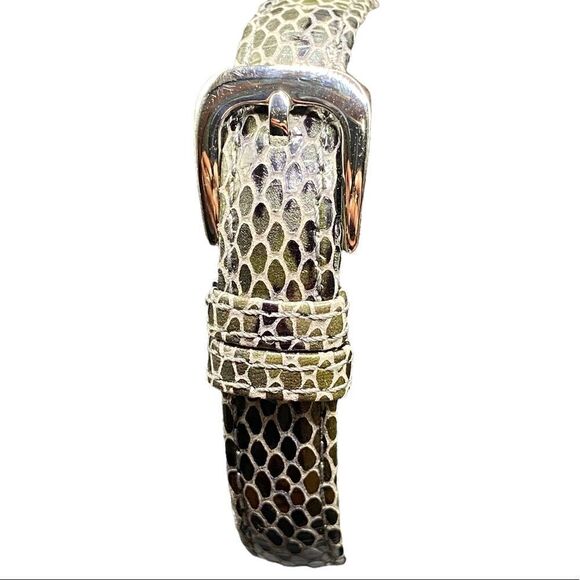 Ecclissi genuine leather wristband style cuff reptile print chrome buckle - Picture 4 of 6